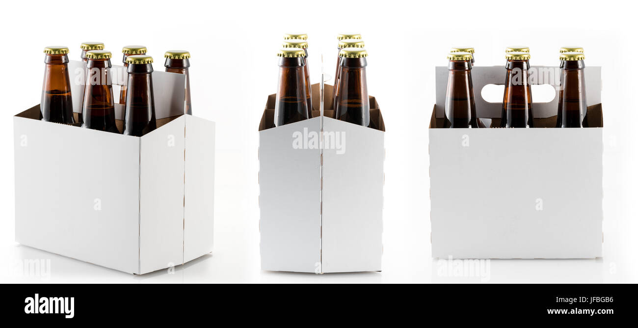 Sei bottiglie di birra nel vettore di cartone Foto Stock