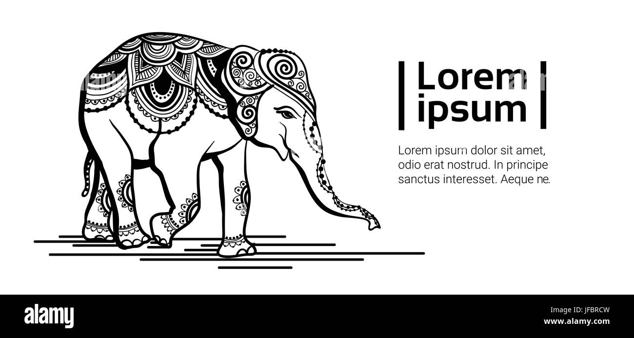 Disegno di elefante Zentangle animale con spazio di copia Illustrazione Vettoriale