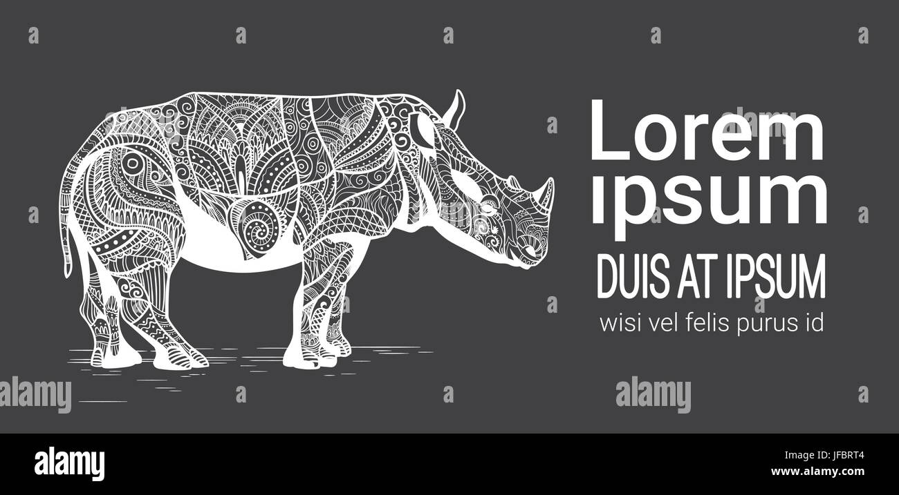 Disegno di Rhino Zentangle animale con spazio di copia Illustrazione Vettoriale