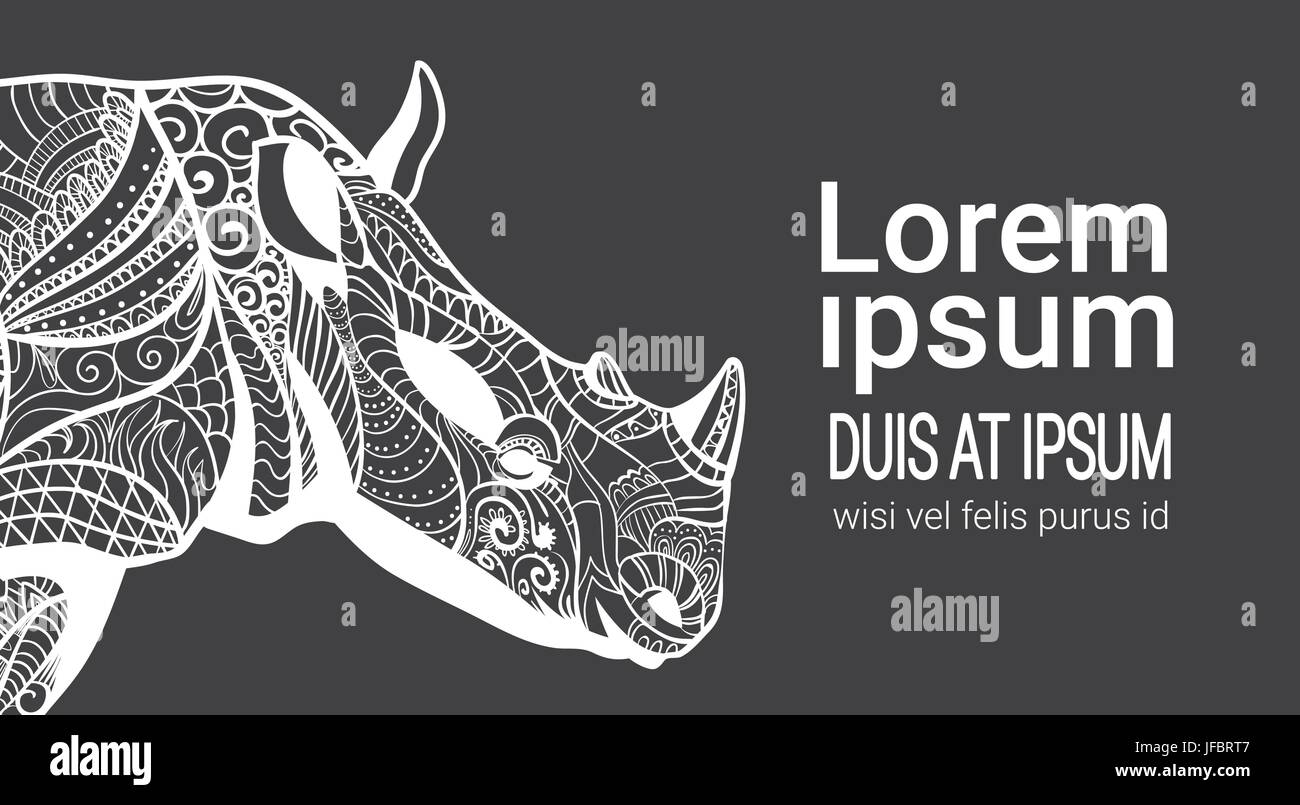 Disegno di Rhino Zentangle animale con spazio di copia Illustrazione Vettoriale