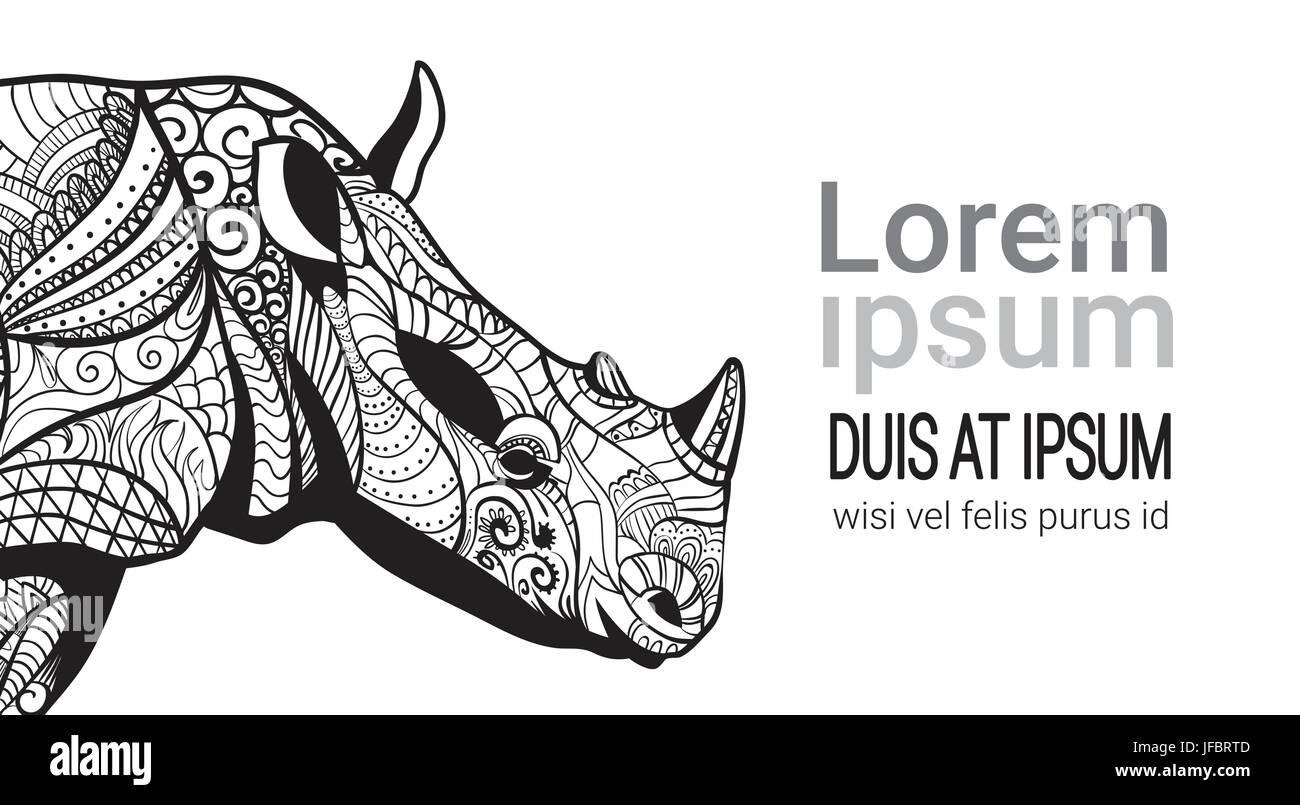 Disegno di Rhino Zentangle animale con spazio di copia Illustrazione Vettoriale