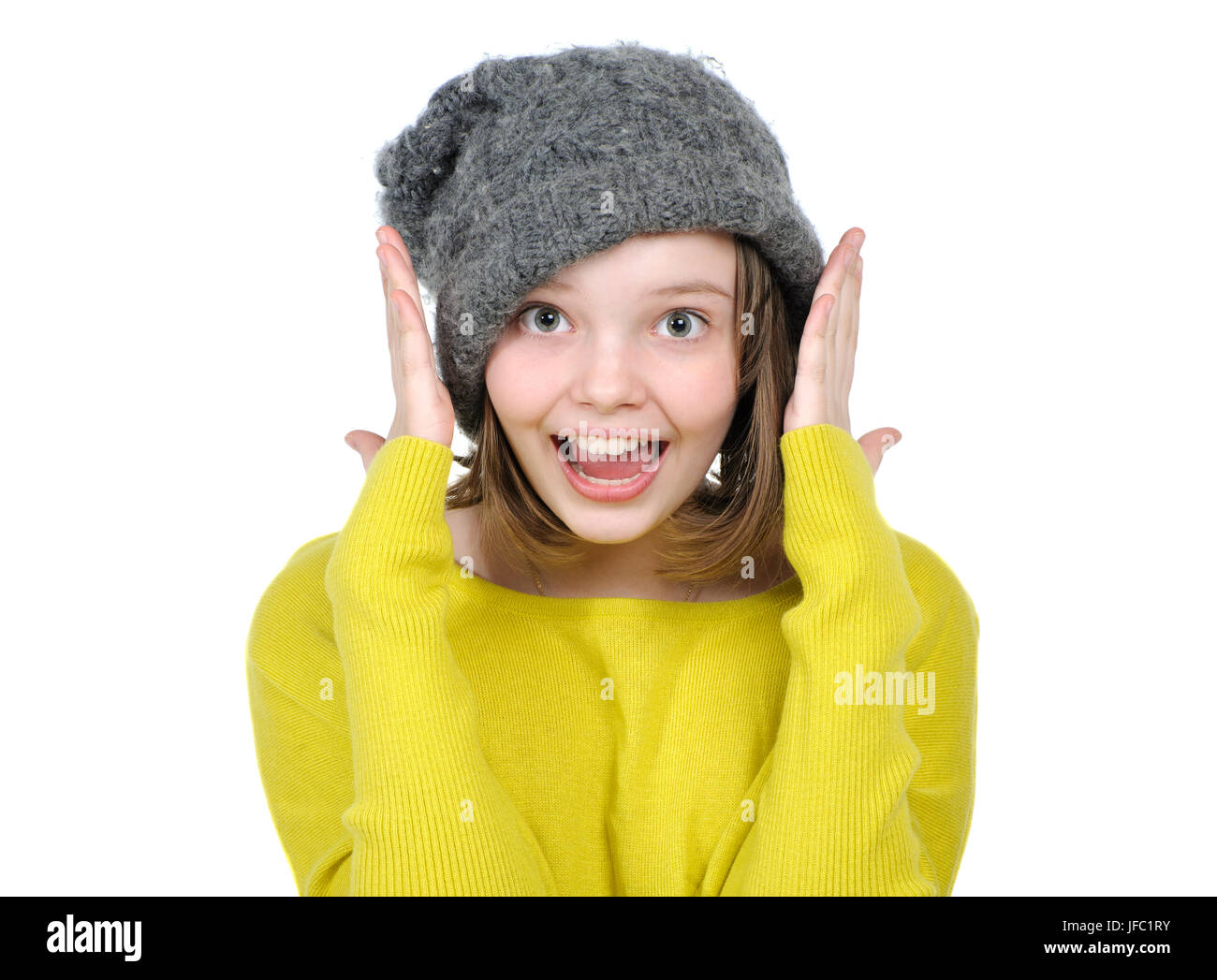 Ritratto di un divertente teen ragazza che ride. Foto Stock