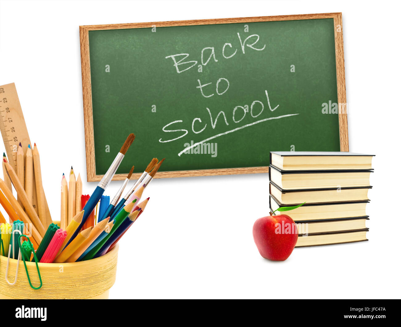 Si torna a scuola! Tema con mela rossa Foto Stock