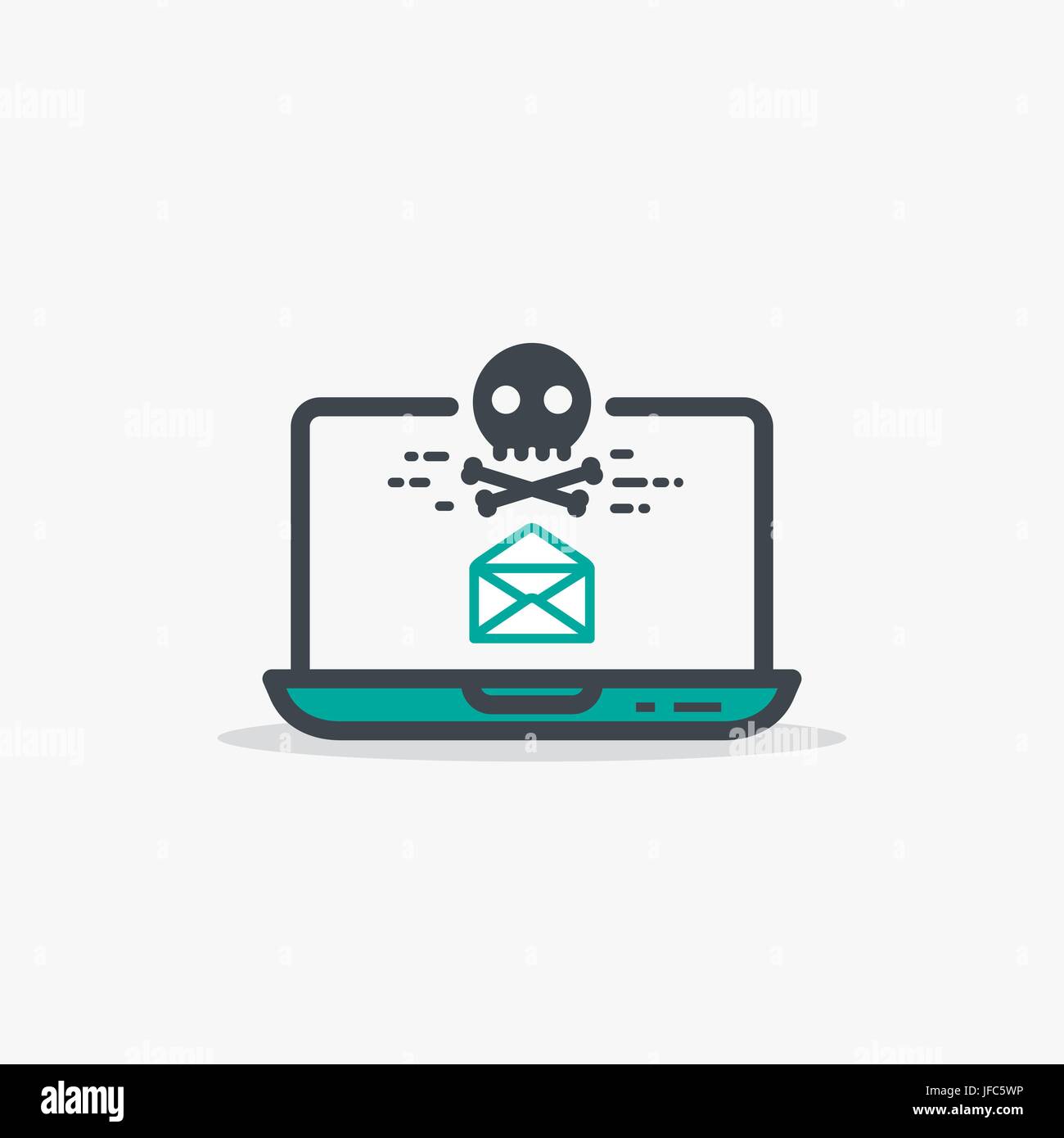 E-mail aperta e laptop di malware Illustrazione Vettoriale