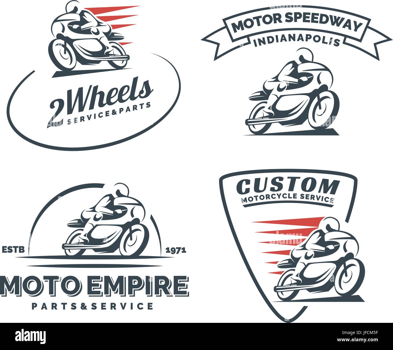 Vintage cafe racer logo Moto, stemmi ed emblemi isolati su sfondo bianco. Restauro del motociclo, assistenza e parti di ricambio. Classic motociclo t-s Illustrazione Vettoriale