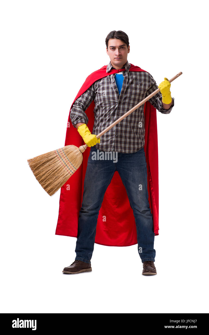 Super Hero cleaner isolato su bianco Foto Stock
