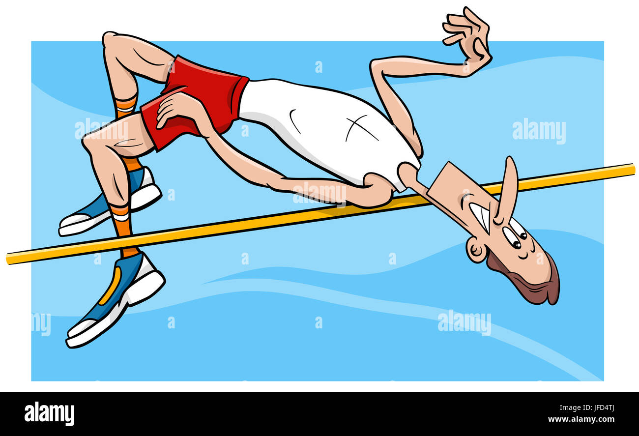 Salto in alto atleta cartoon Foto Stock