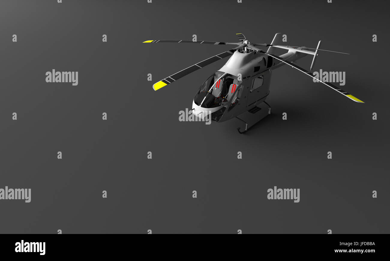 3D Rendering di elicottero nero su sfondo semplice Foto Stock