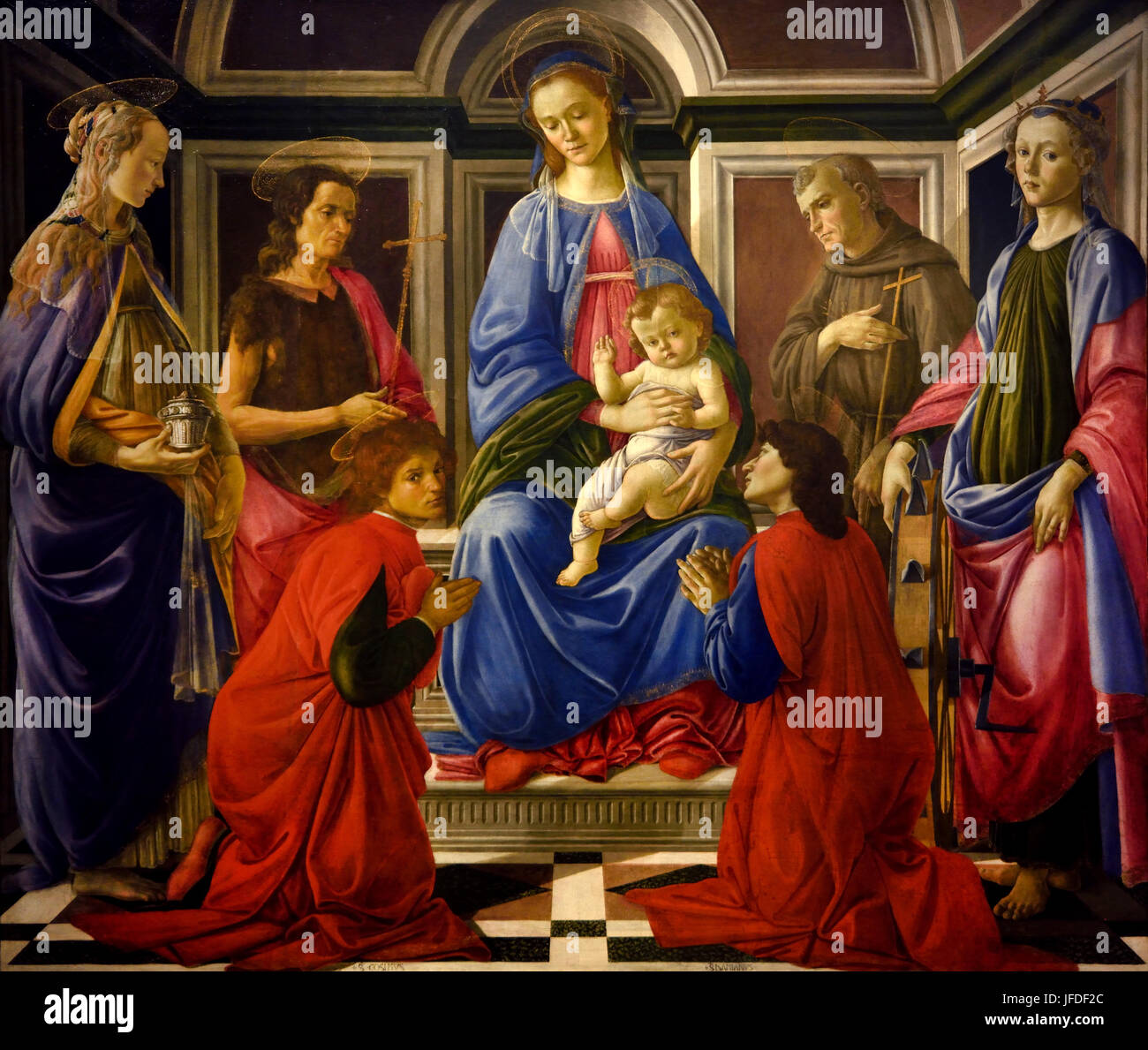 Madonna con il bambino e sei santi (Sant' Ambrogio Ancona) Sandro Botticelli 1470 ( Alessandro di Mariano Filipepi ) 1445-1510 Firenze pittore italiano di scuola fiorentina del primo Rinascimento. Foto Stock