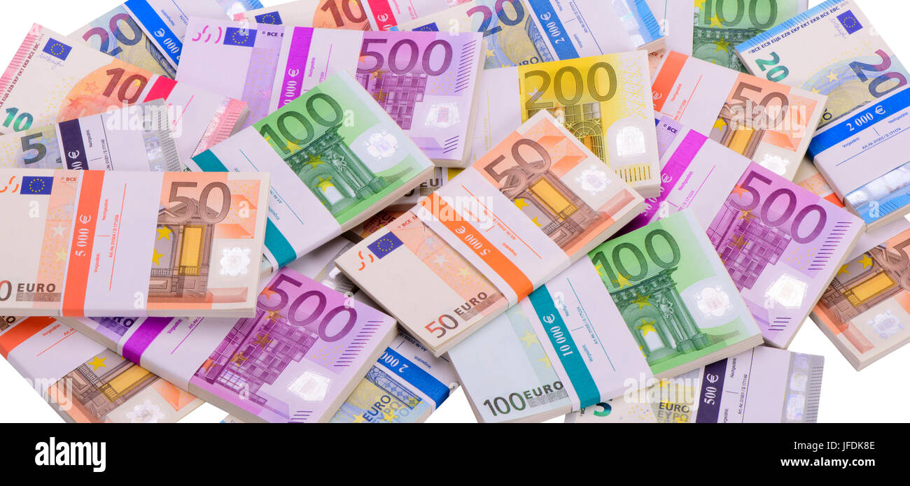 Mazzette di banconote in euro Foto Stock