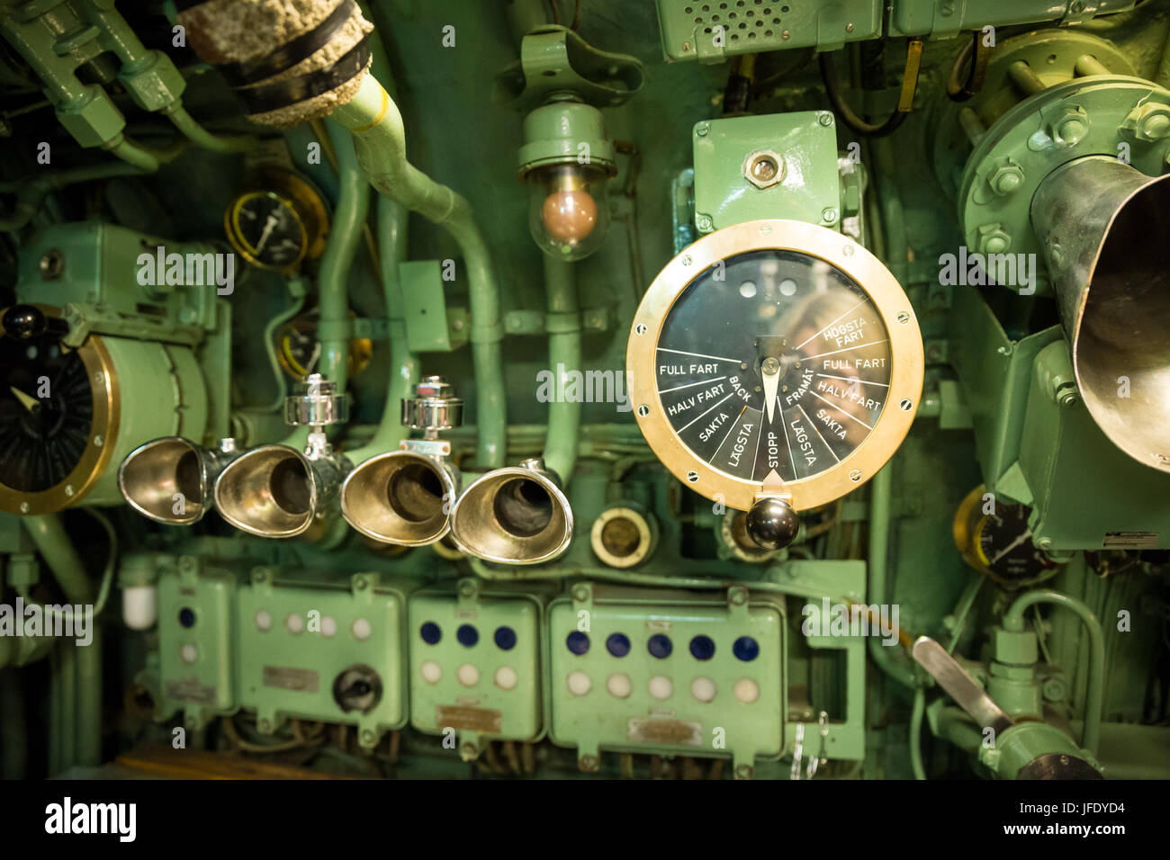 Old Ship farfalla di comando velocità e sistema di comunicazione, vintage Foto Stock