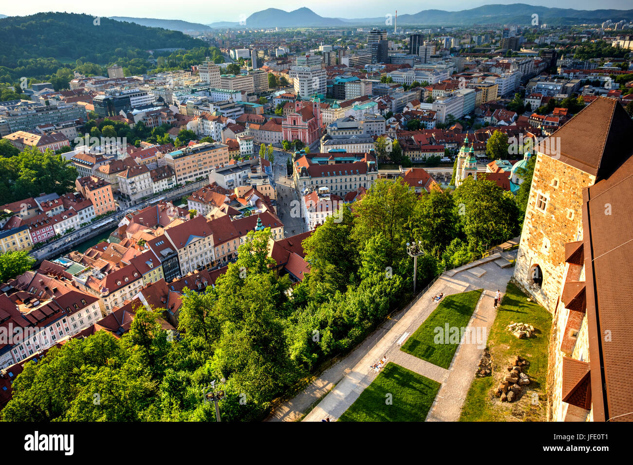Vista aerea della città di Lubiana e il capitale, Slovenia Foto Stock