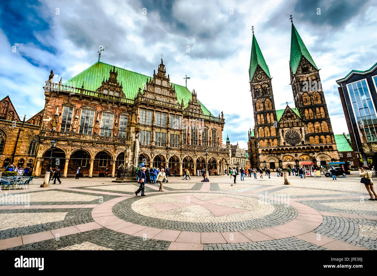 Brema la piazza principale con il municipio e la cattedrale, Germania Foto Stock