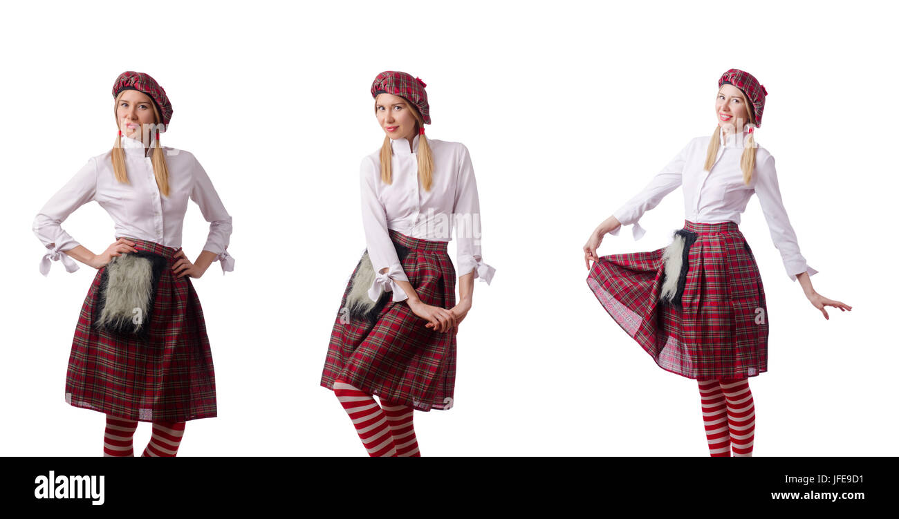 La donna nel tradizionale abbigliamento scozzese Foto Stock
