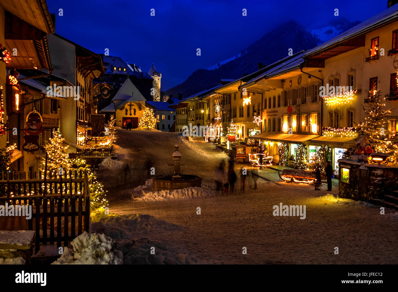 Le decorazioni di Natale nel Villaggio di Groviera, Fribourgh cantone, Svizzera Foto Stock