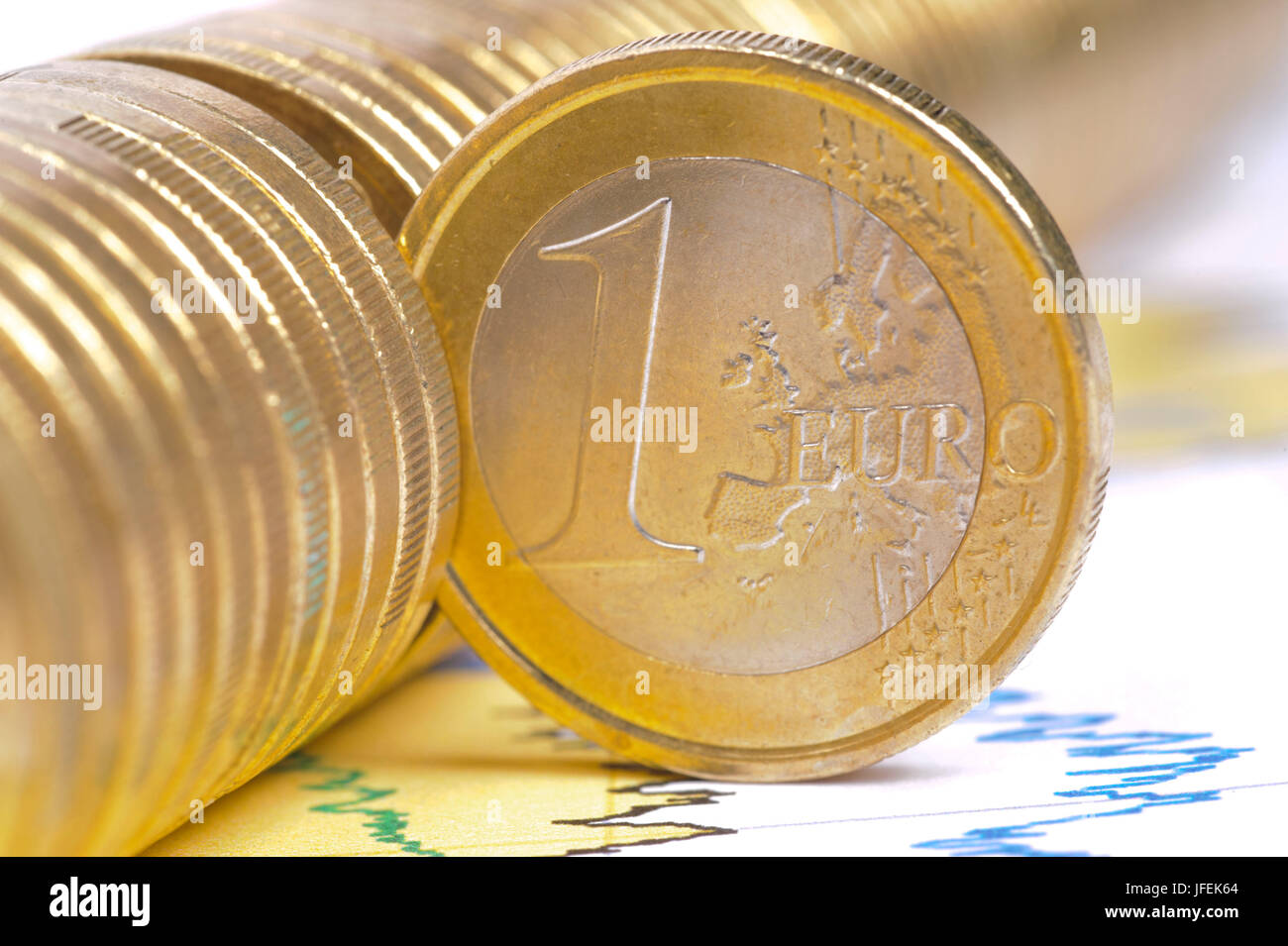 Di Euro di monete sul grafico Foto Stock