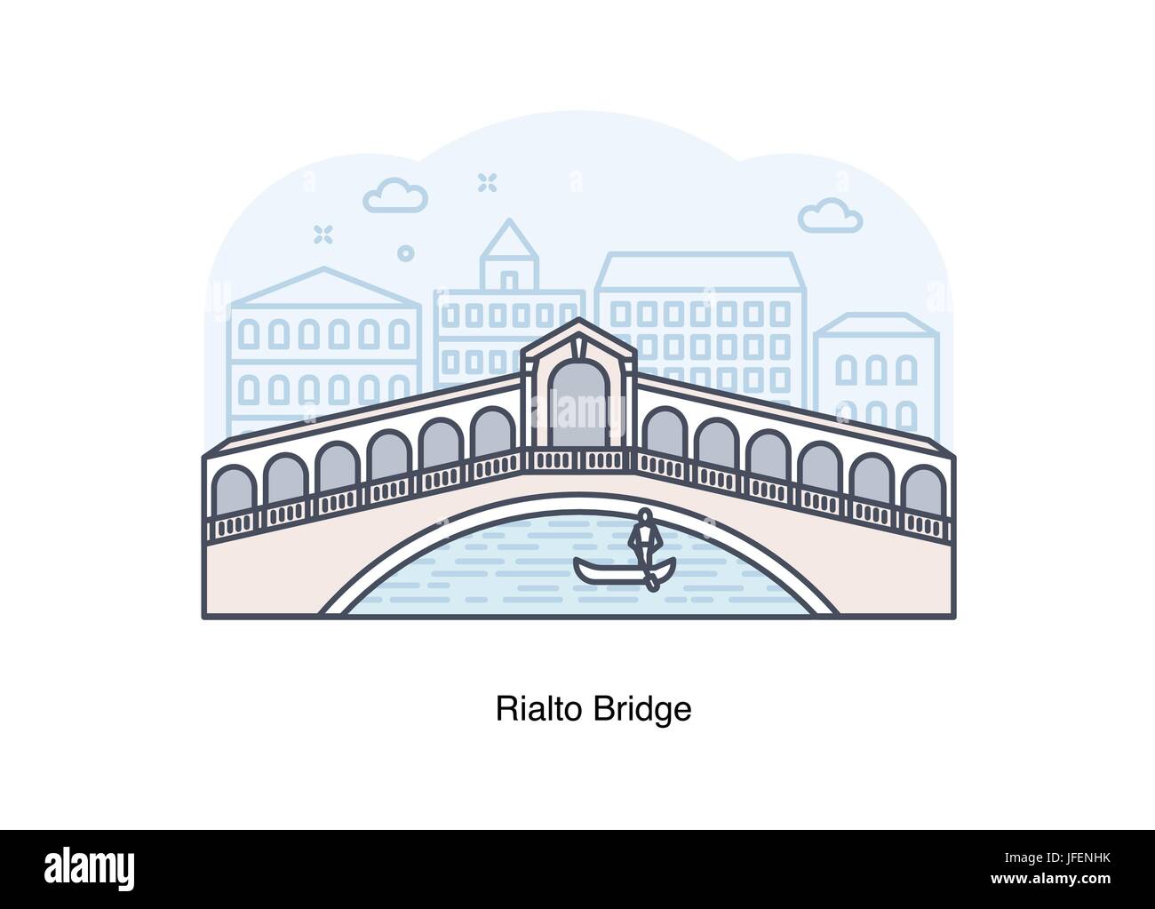 Linea del vettore illustrazione del Ponte di Rialto, Venezia, Italia. Illustrazione Vettoriale