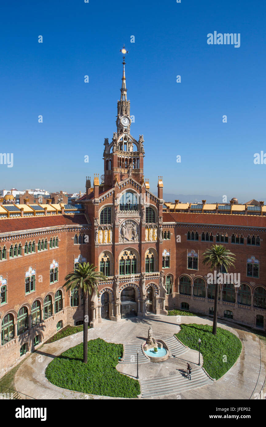 In Spagna, in Catalogna, Barcelona City, Sant Pau Hospital (St. Paolo), sito Unesco, ingresso principale, Domenech i Montaner architetto Foto Stock