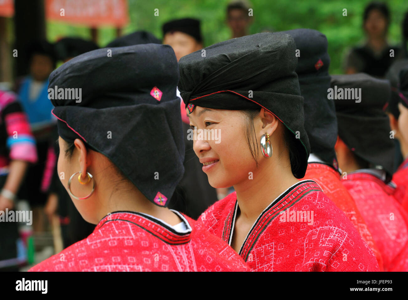 Cina, provincia di Guangxi, aera Longsheng, Dazhai village, rosso minoranza Yao Foto Stock