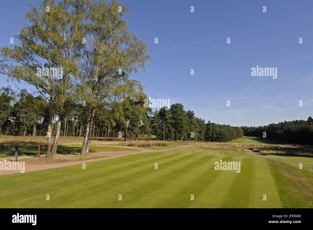 Vista dal primo tee del Percorso Rosso Il Berkshire Golf Club, Ascot Berkshire, Inghilterra Foto Stock