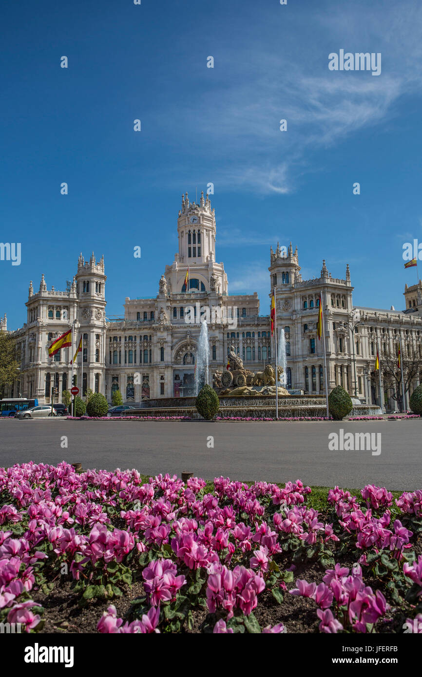 Spagna, Madrid City, Piazza Cibeles, Madrid municipio edificio, Foto Stock