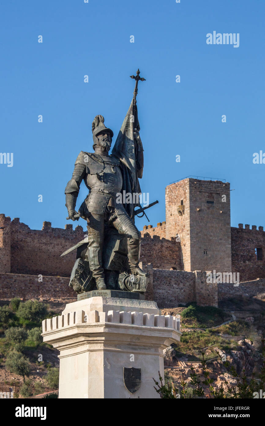 Spagna Estremadura regione, provincia di Badajoz, città di Medellín, Hernan Cortes monumento Foto Stock