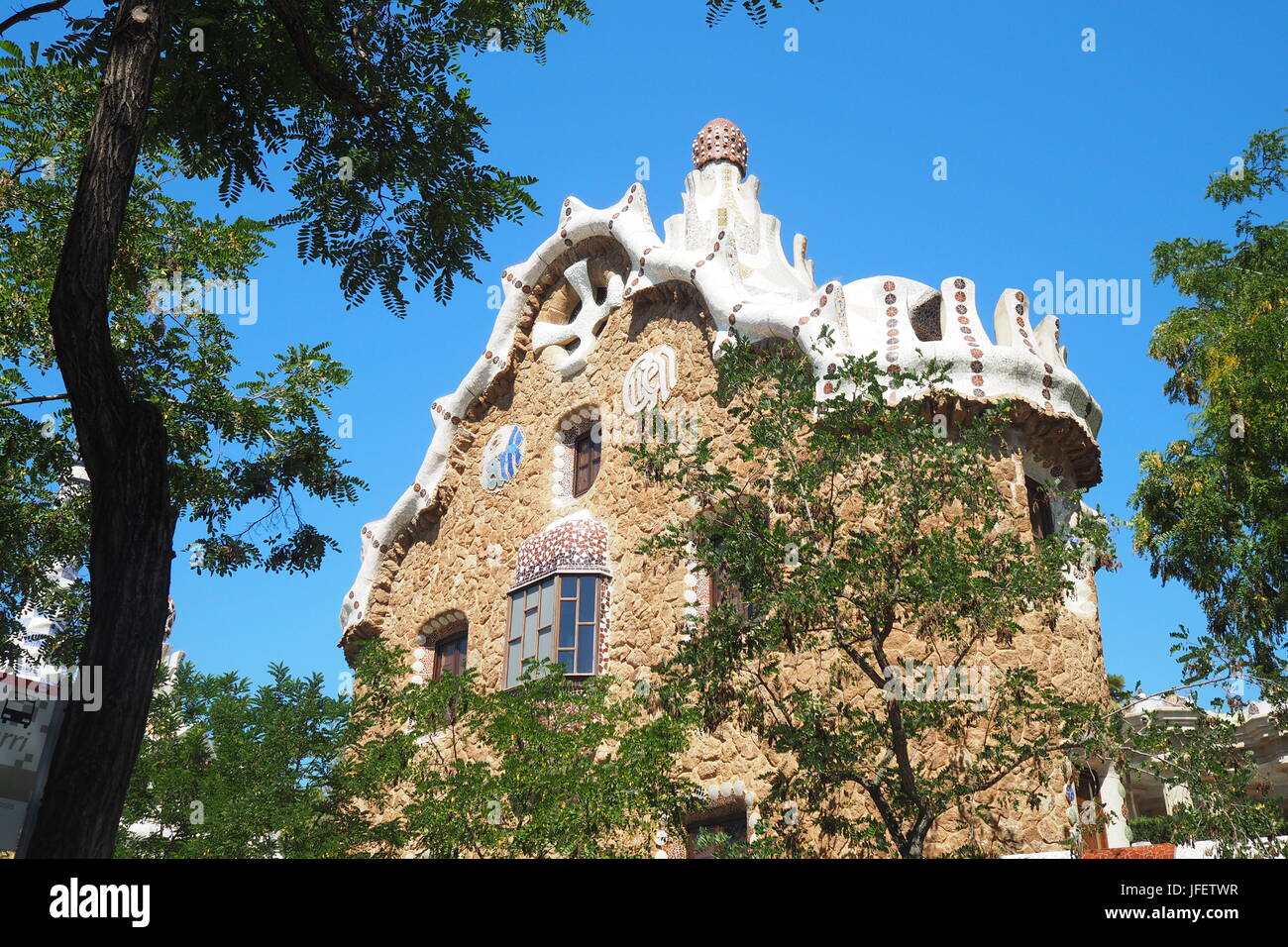 Barcellona, Spagna: Antoni Gaudì costruzione al Parc Güell Foto Stock