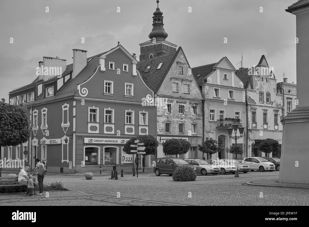Namyslow città vecchia vecchio mercato municipio storico case tenement Foto Stock