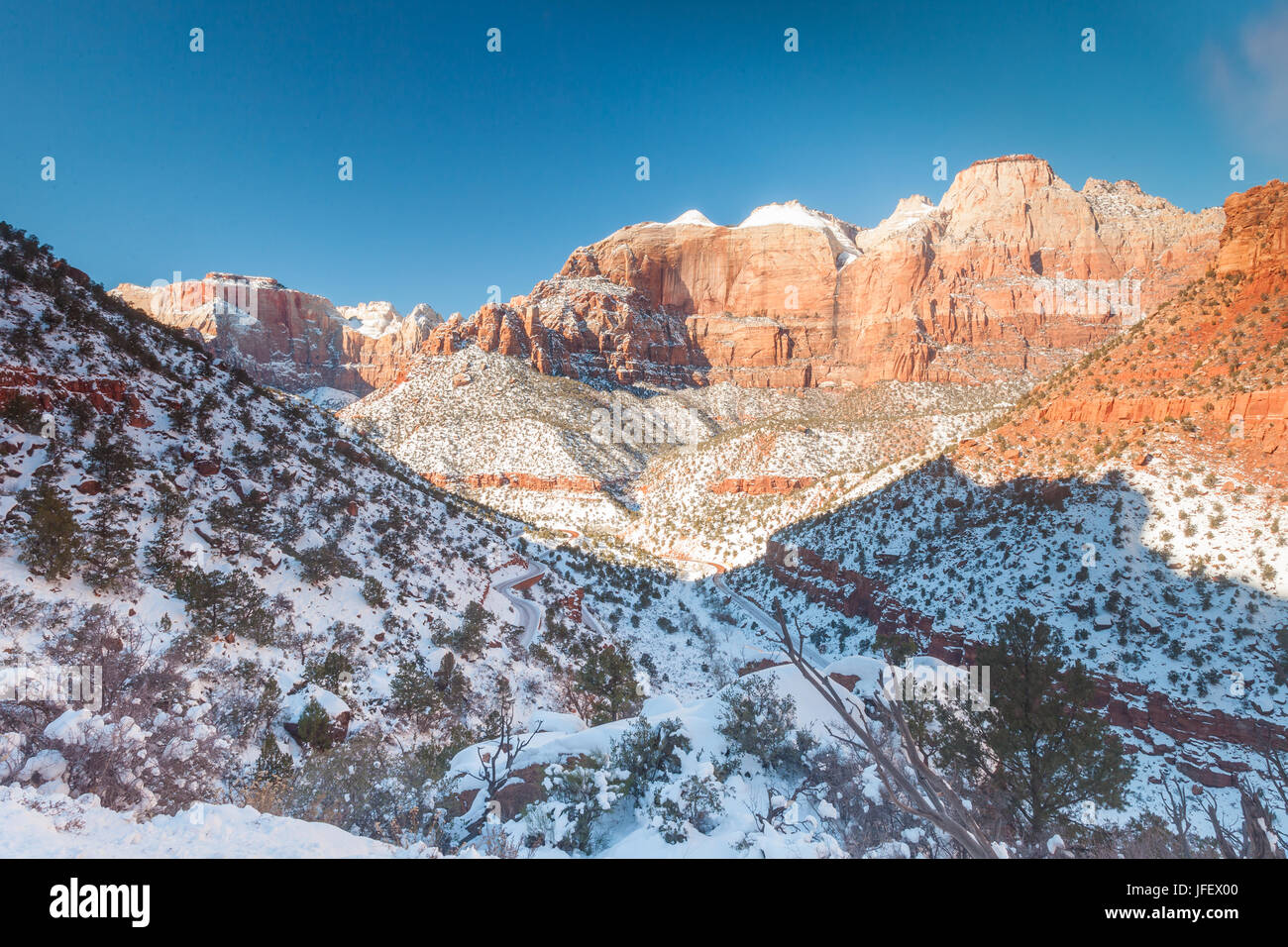 Parco Nazionale di Zion in inverno dal Canyon Overlook Trail Foto Stock