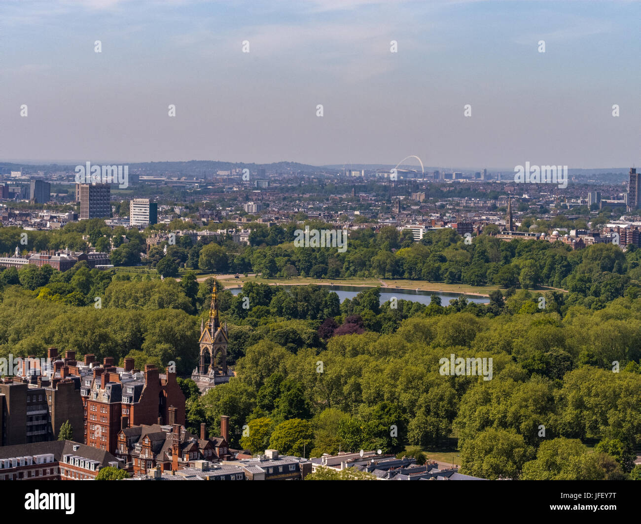 Vista aerea attraverso Hyde Park nel centro di Londra in Inghilterra Foto Stock