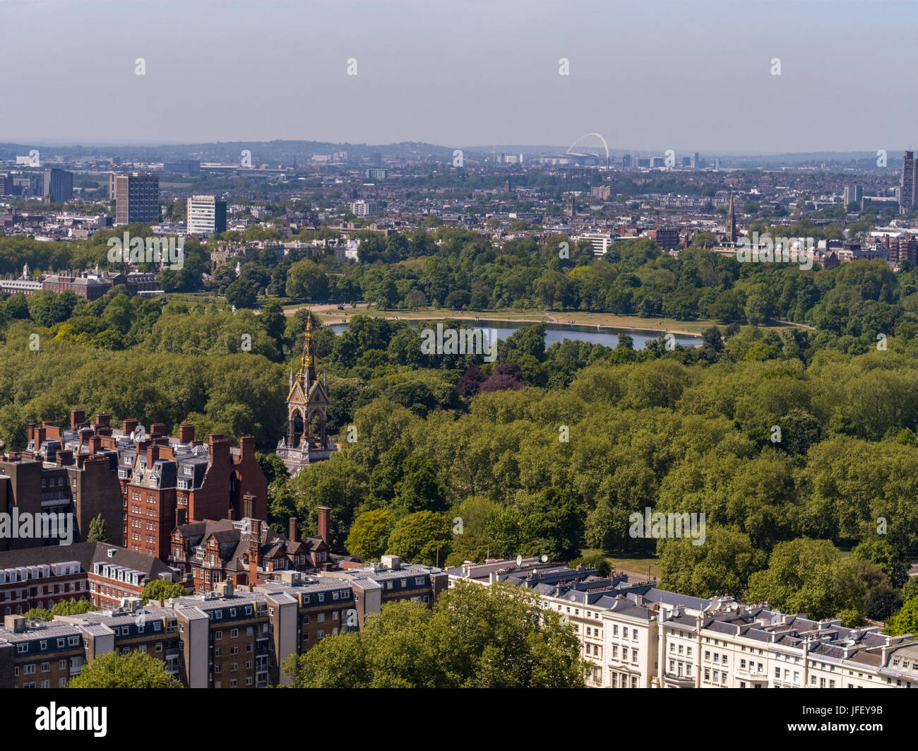 Vista aerea attraverso Hyde Park nel centro di Londra in Inghilterra Foto Stock