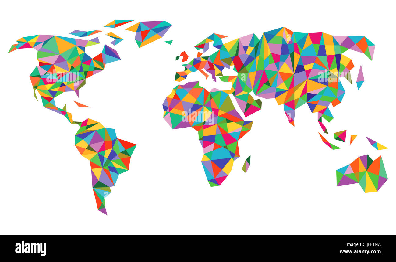 Il mondo colorato mappa isolato su bianco Foto Stock
