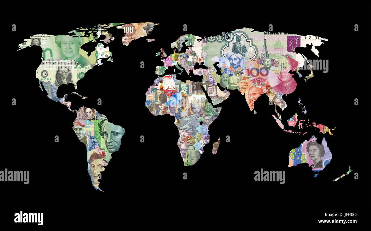 Valuta mondiale mappa Foto Stock