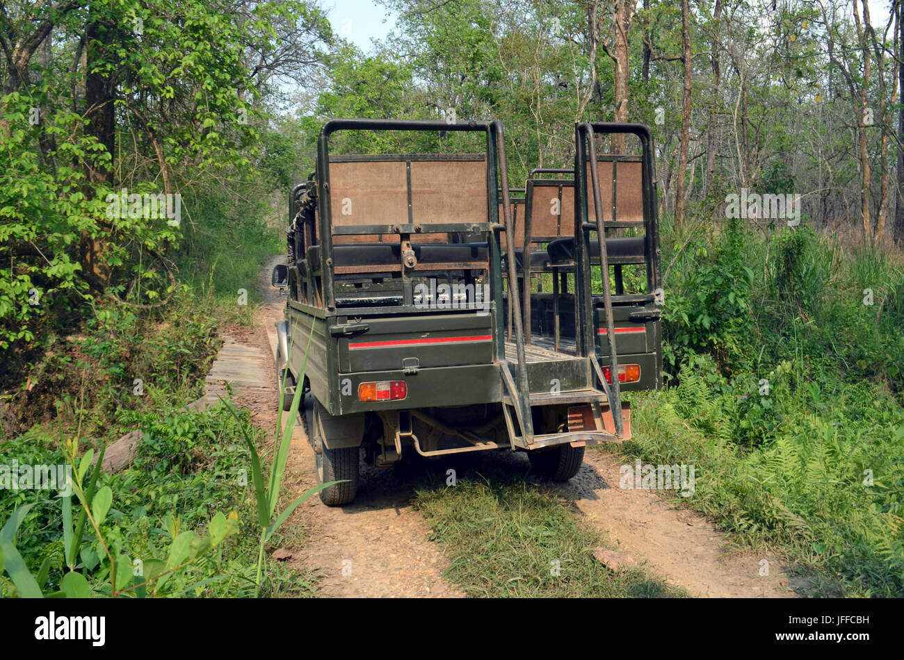 Il Jeep Safari - escursione in il parco nazionale di Chitwan Foto Stock