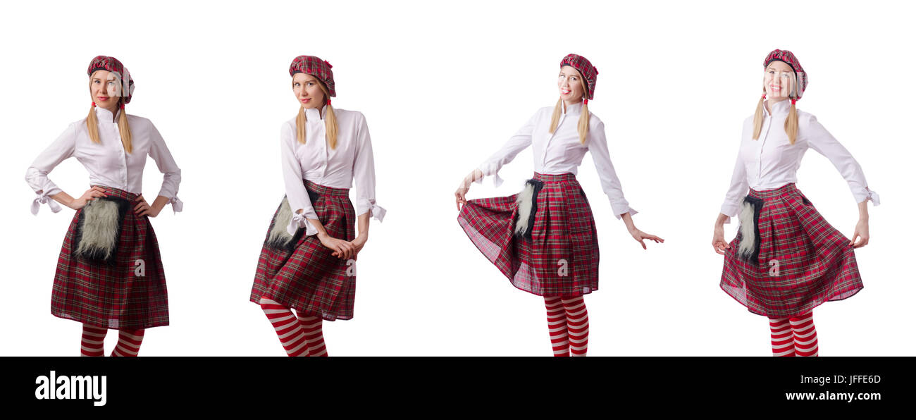 La donna nel tradizionale abbigliamento scozzese Foto Stock