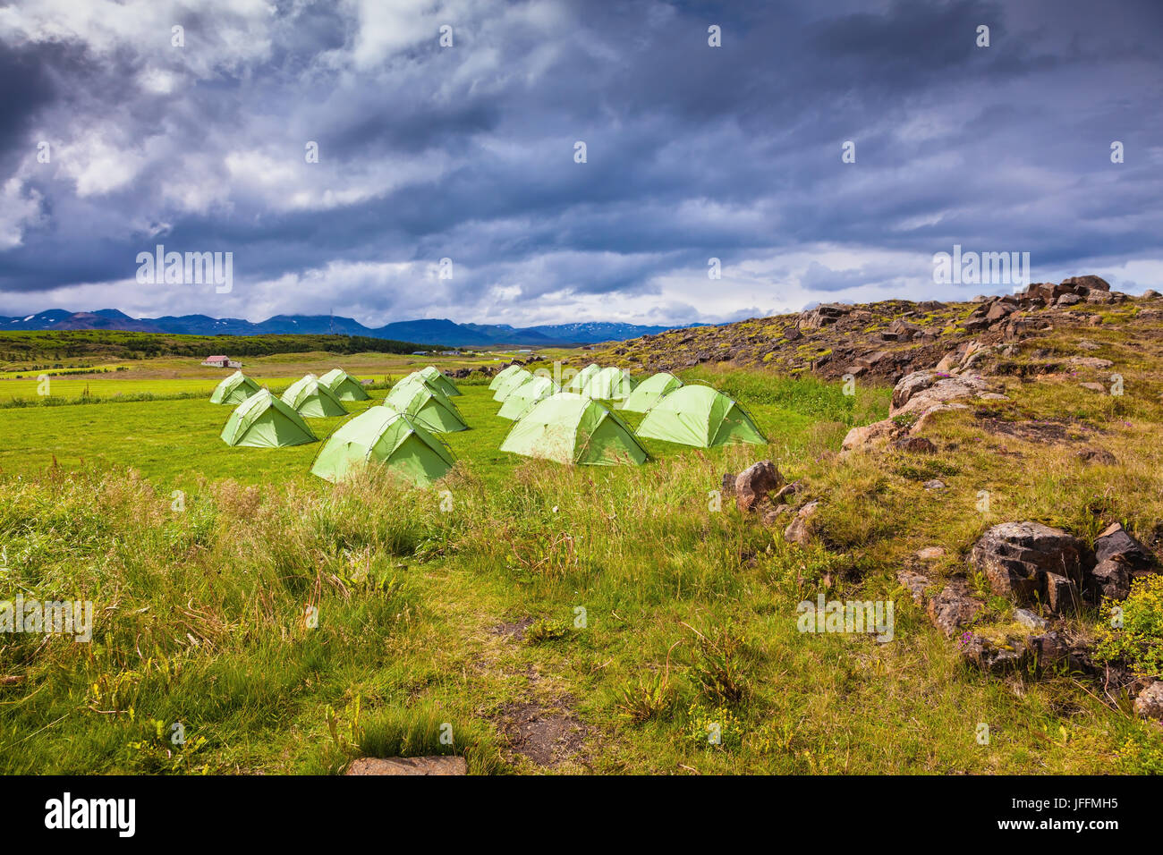 La pittoresca tenda verde Foto Stock