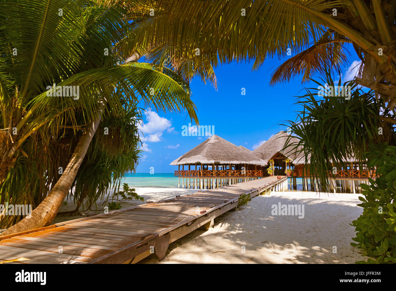 Cafe sulla tropicale Isola Maldives Foto Stock