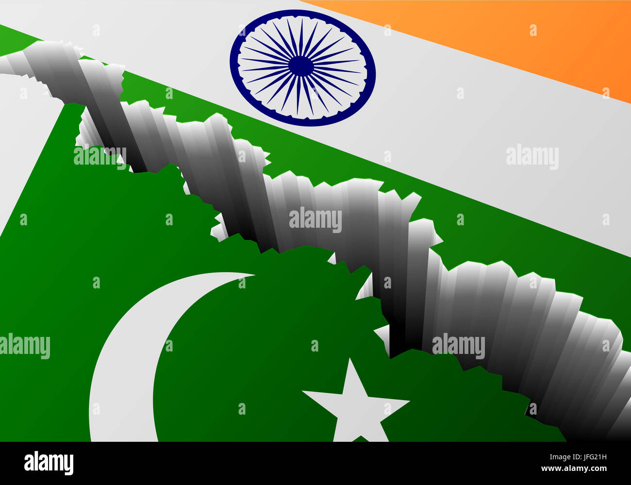 Bandiera del Pakistan India profonda spaccatura Foto Stock