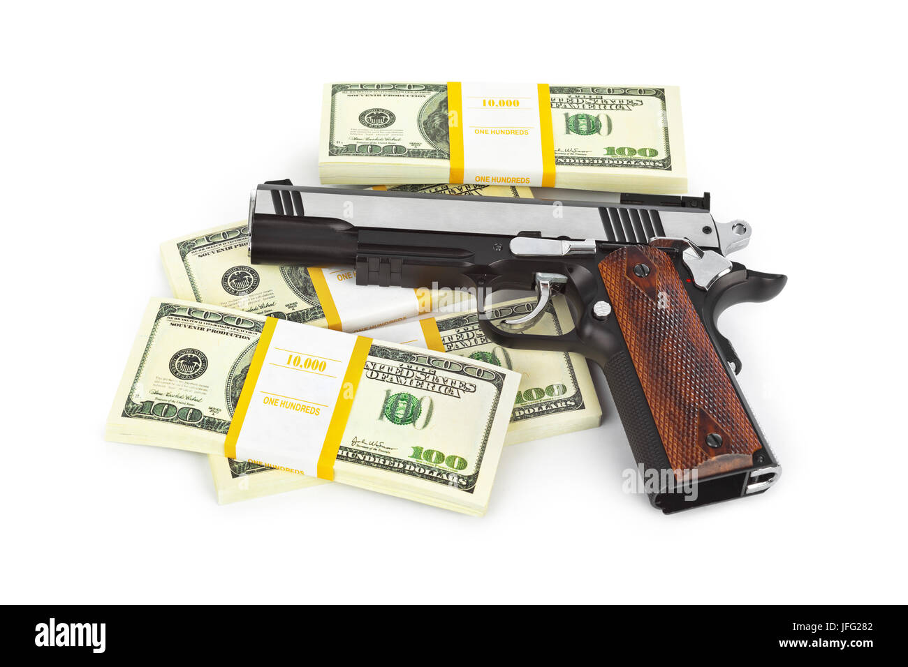 Pistola e soldi Foto Stock