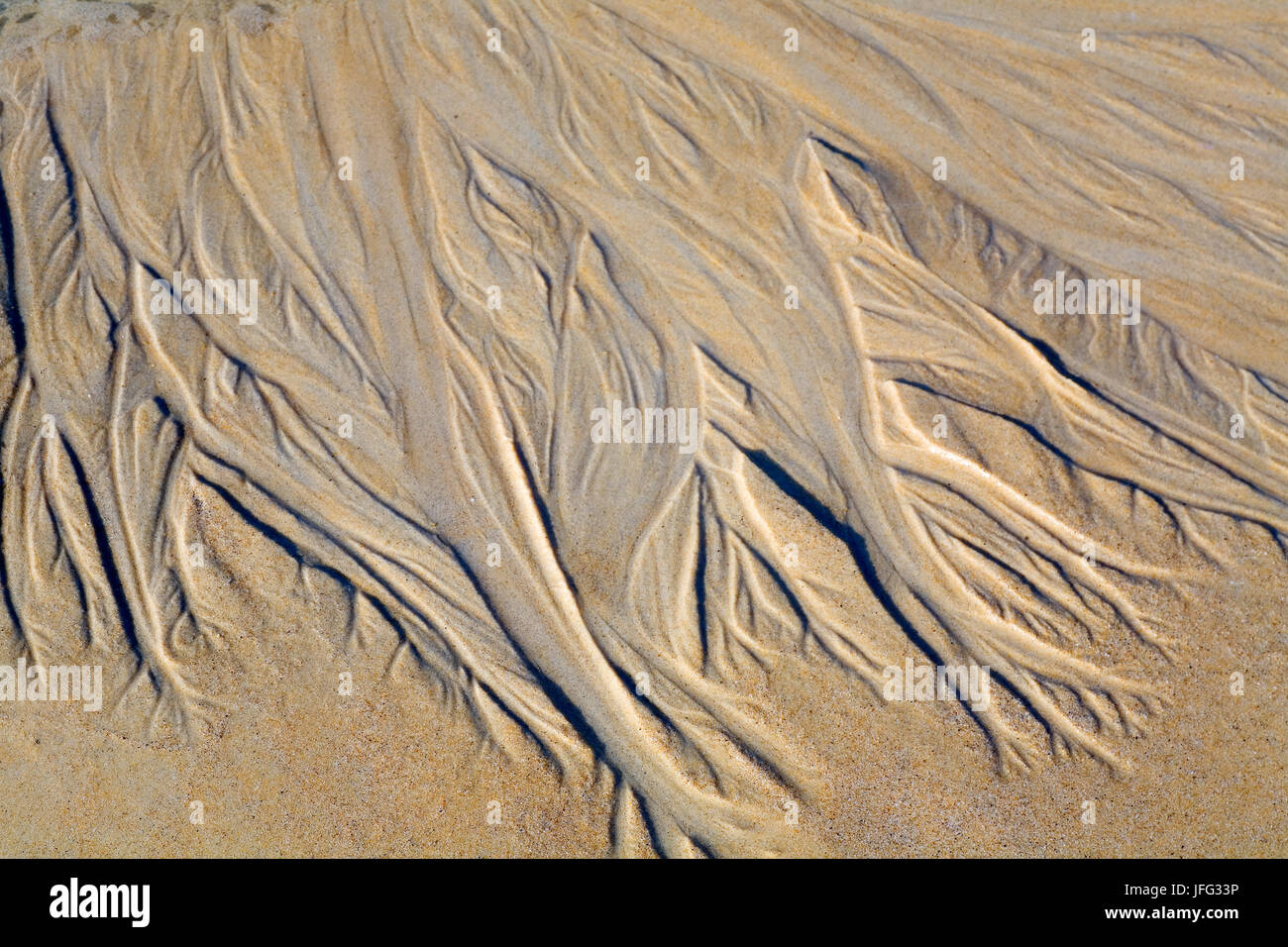 Disegno modellato nella sabbia fatta da un flusso. Close-up. Attenzione! La foto è stata scattata lente creativa. Quando si prende in considerazione l'immagine a dimensione intera ha la sfocatura a Foto Stock