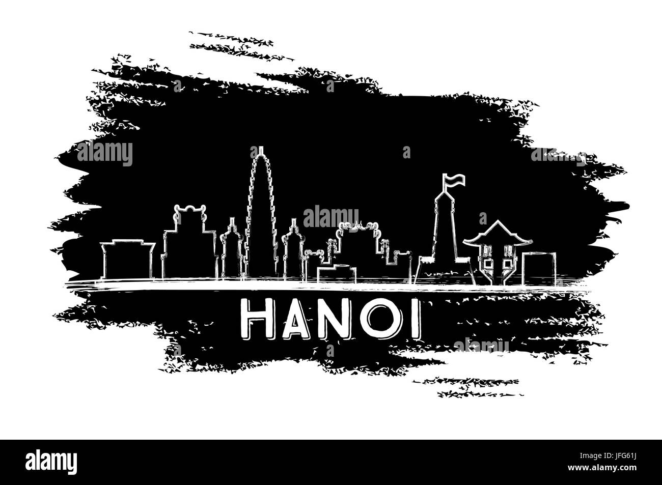Hanoi skyline silhouette. mano bozzetto. illustrazione vettoriale. business viaggi e turismo concetto con architettura moderna. immagine per la presentazione Illustrazione Vettoriale