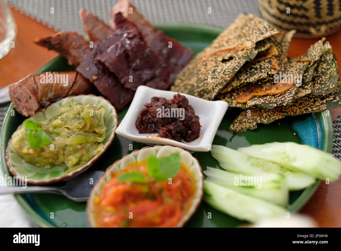 Cibi tradizionali piatti in Laos, in Asia Foto Stock