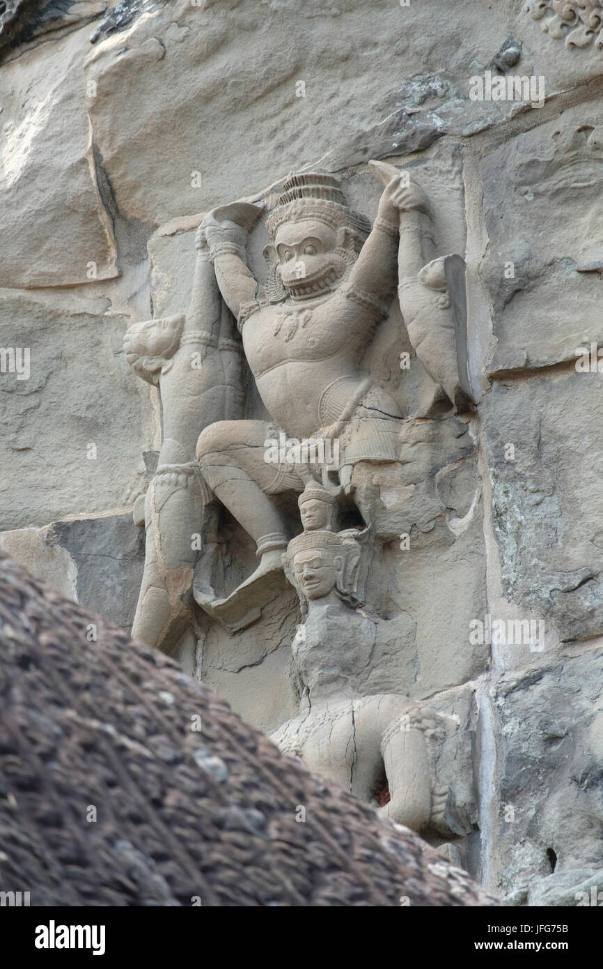 Dio scimmia Hanuman scultura a Angkor Wat tempio complesso in Siem Reap, Cambogia, Asia Foto Stock