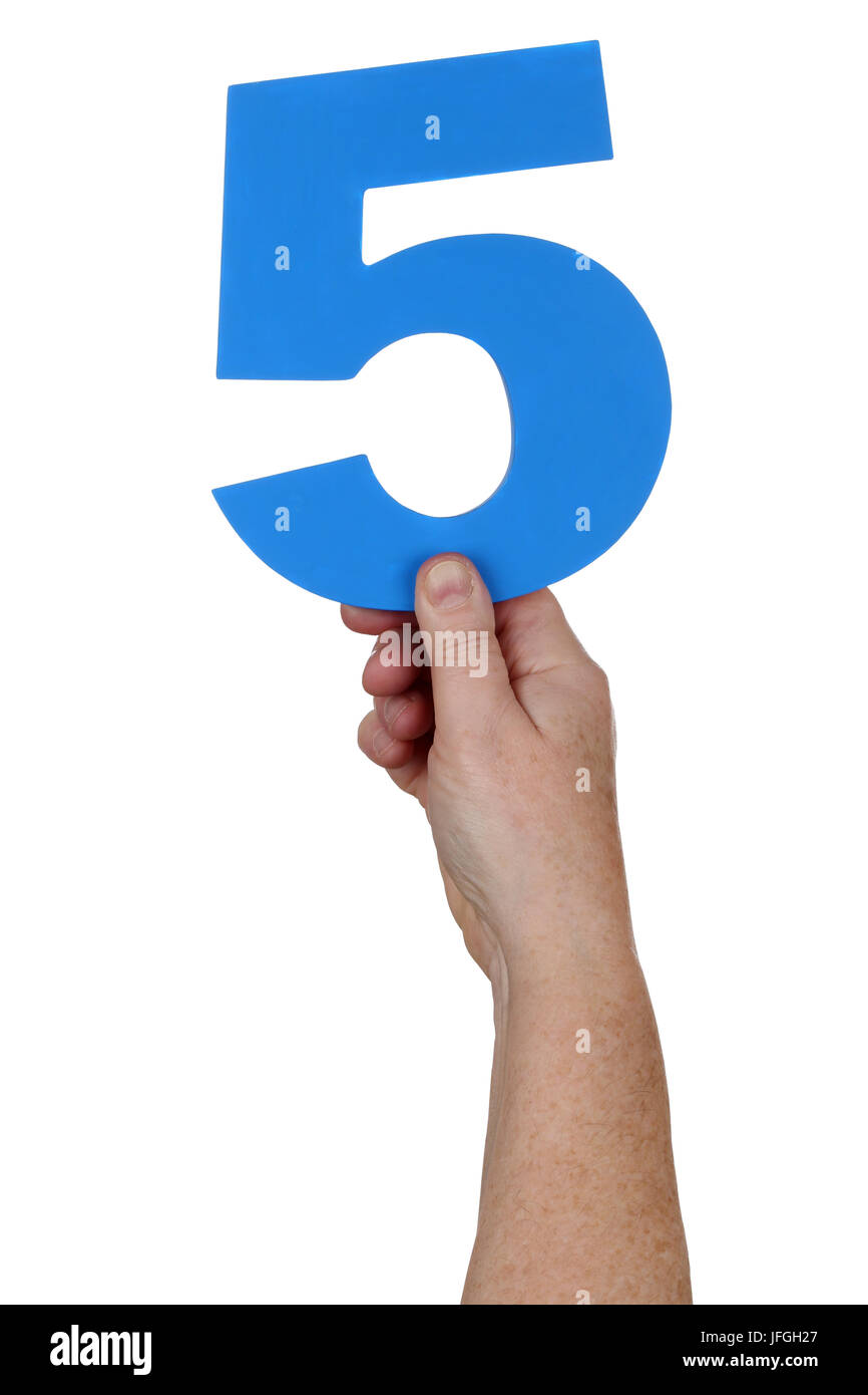 Mano halten Zahl 5 Foto Stock