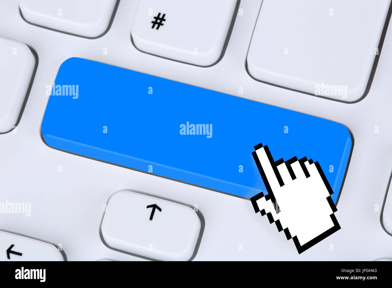 Blaue Eingabe gusto im Internet auf Computer Tastatur mit Textfreiraum Foto Stock