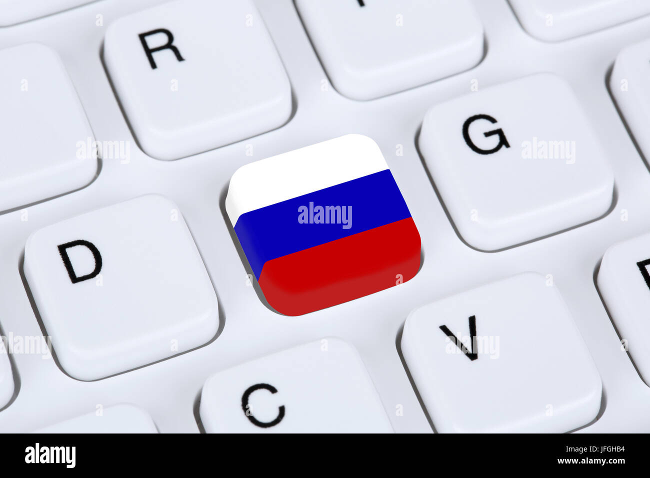 Flagge oder Fahne von Russland auf Computer Internet Tastatur Foto Stock