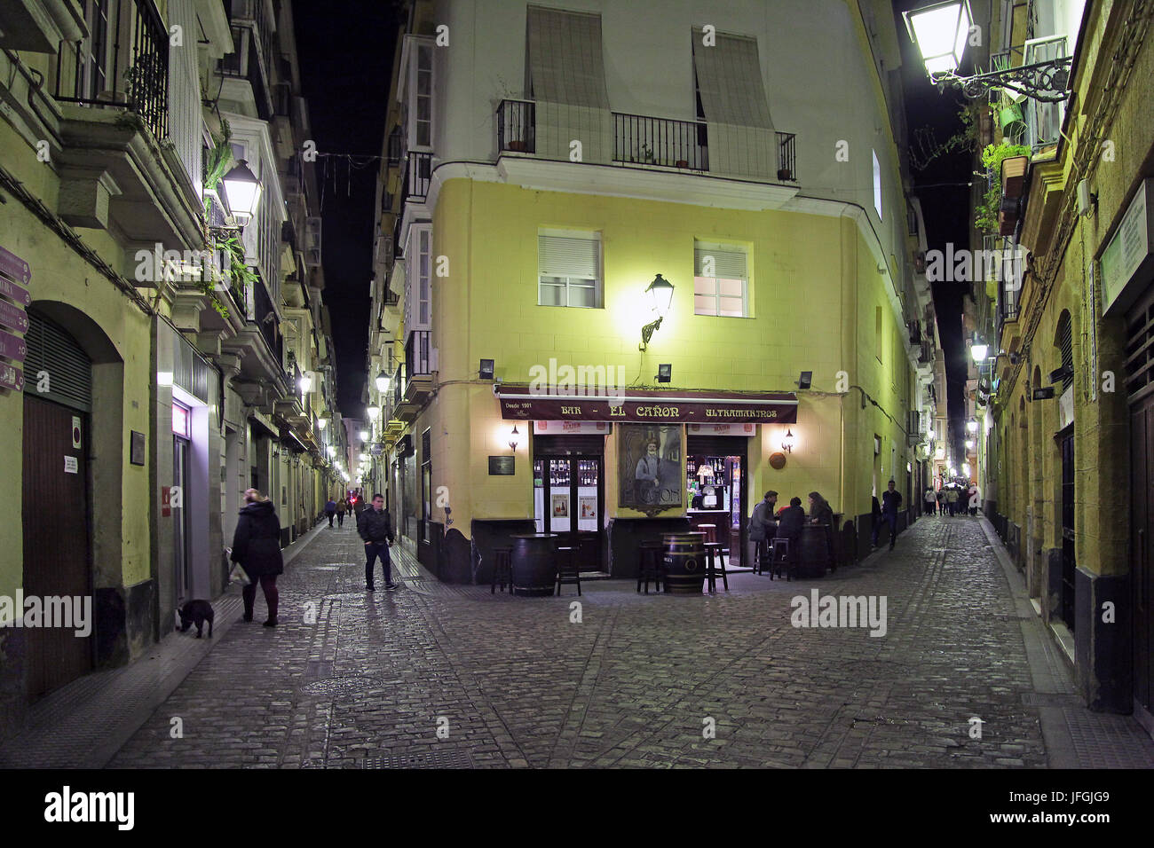 Cádiz la notte in Andalusia Spagna Foto Stock