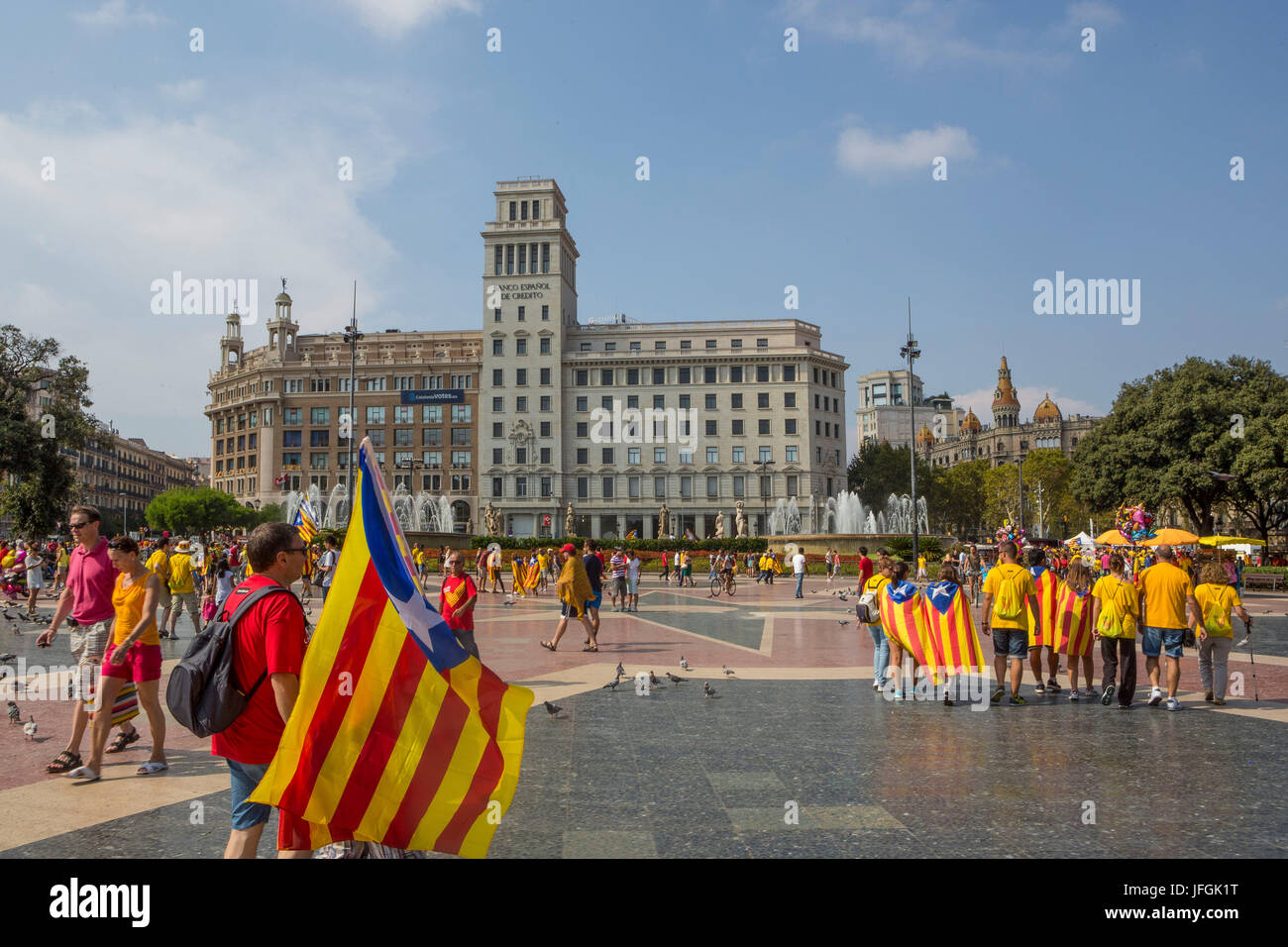 Spagna, Barcelona City, celebrazione Diada 2014, piazza Catalunya Foto Stock