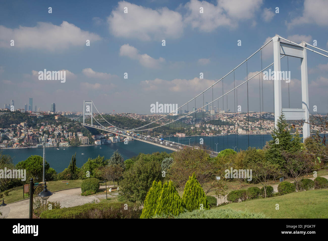 Turchia, Istanbul City, Ponte sul Bosforo, Linkink Europa e Asia Foto Stock