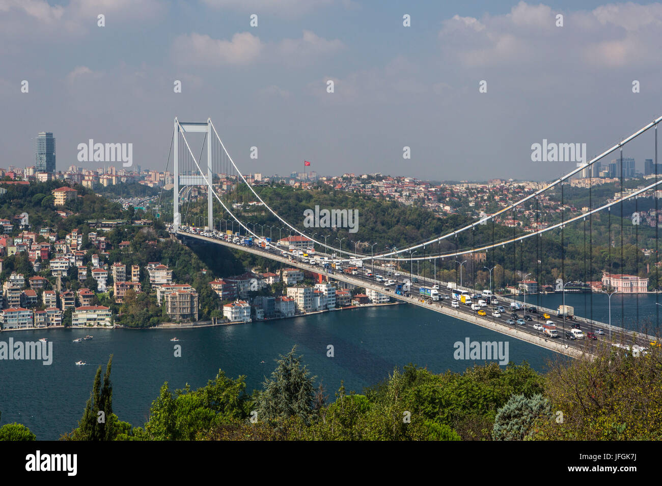 Turchia, Istanbul City, Ponte sul Bosforo, Linkink Europa e Asia Foto Stock